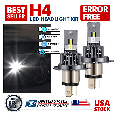 #ad New H4 LED Headlight Bulbs High Low Beam Conversion Kit 6000K White CANBUS 2X