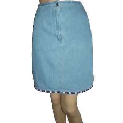 #ad Christopher amp; Banks Size 10 Blue Denim Straight Jean Skirt w Red White Blue trim