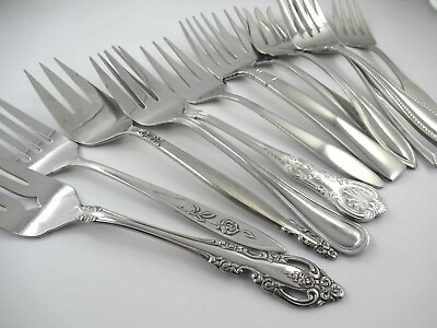 #ad 12 Serving Forks Various Patterns and Brands Stainless Steel Flatware Lot