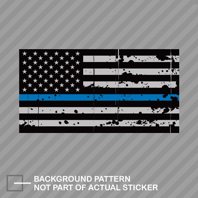 #ad Tattered Thin Blue Line Subdued American Flag Sticker Decal Vinyl Law Police USA