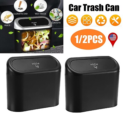 #ad 2× Portable Trash Can Garbage Bin With Lid Leak Proof Interior Car Home Office
