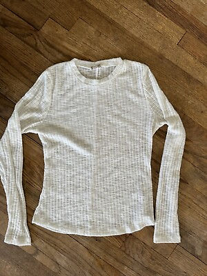 #ad Free People Intimitely Free Womens Long Sleeve White Ribbed Top Size Small