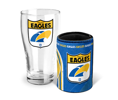 #ad West Coast Eagles AFL Heritage Pint Glass and Can Cooler Man Cave Bar Gift