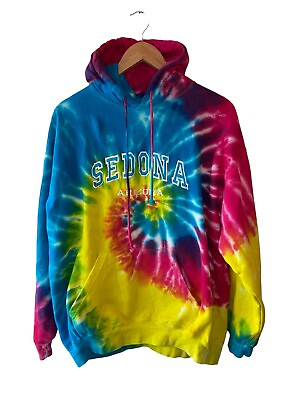 #ad Colortone Men#x27;s Size L Sedona Arizona Embroidered Tie Dyed Hooded Sweatshirt