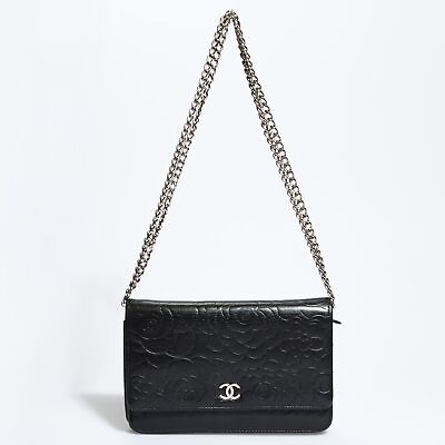 #ad CHANEL Wallet on Chain WOC Black Camelia Leather Crossbody Bag Handbag Clutch
