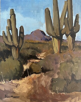 #ad Original Western Landscape Painting Cactus Arizona Signed Liam Matthew