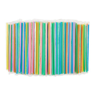 #ad 600 pcs Individually Wrapped Plastic Drinking Straws Extra Long Bulk Set 10.25quot;