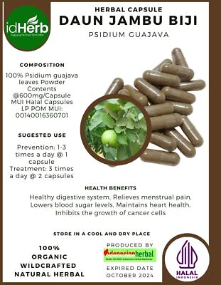 #ad idHerb 100 800 Capsules Guava Leaf Yellow Psidium Guajava Organic WildCrafted
