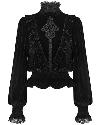 #ad Punk Rave Womens Gothic Top Black Velvet Lace Long Sleeve Steampunk Victorian