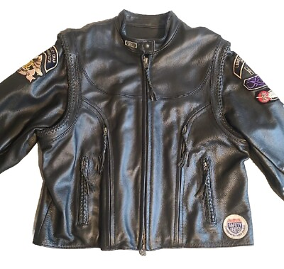 #ad Harley Davidson Willie G Leather Jacket Women#x27;s 2XL XXL Black W Patches Rare