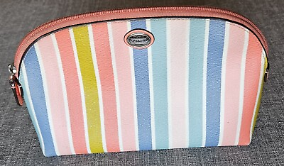 #ad #ad Coach Pastel Mutli Colored Striped Make Up Cosmetic Bag Small Full Zip