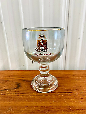 #ad Vintage 1964 Heavy Glass Chalice Goblet W Crest Spring Formal 1964 Fraternity