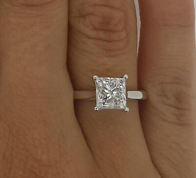 #ad 1.75 Ct Cathedral Solitaire Princess Cut Diamond Engagement Ring SI2 H 18k