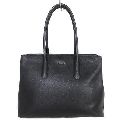 #ad FURLA authentic tote bag Tessa leather black three compartments zip closure used