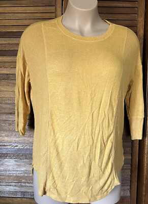 #ad Maurices women#x27;s 3 4 sleeve gold sweater size one