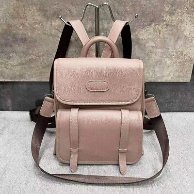New Designer Cowhide Leather Backpack Women#x27;s College School Backpack Travel Bag $81.69