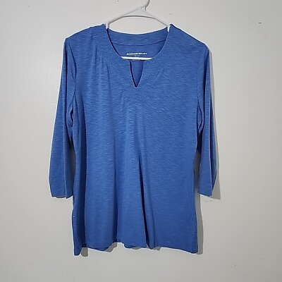 #ad Allison Daley Shirt Womens Petite Small PM Blue 3 4 Sleeve Pullover Casual