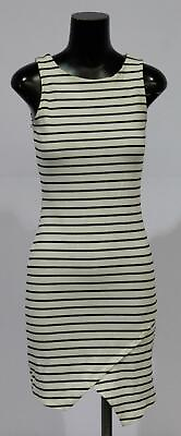 #ad Iris Women#x27;s Sleeveless Striped Mini Tank Dress AL8 White Black Medium