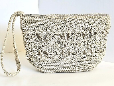 #ad Kathie Lee Collection Crocheted Wristlet Purse Boho Beige Cottagecore