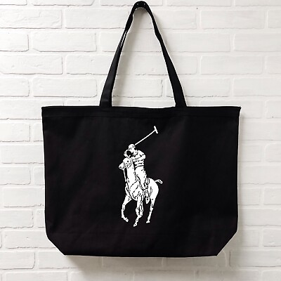 #ad LARGE Mens Womens Ralph Lauren Polo Tote Canvas Black Bag Gift