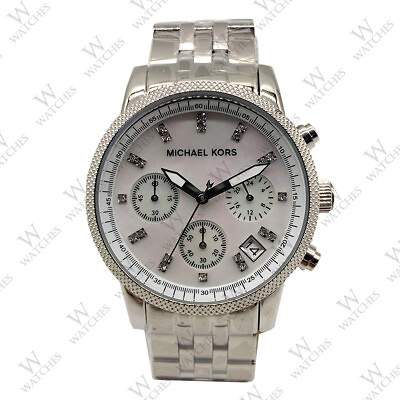 #ad New Michael Kors MK5020 Womens Authentic Silver Mother of Pearl Stainless Watch