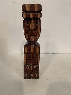#ad Vintage Wooden Totem Statue Handmade From Panama 10” Unique Item See All Photo