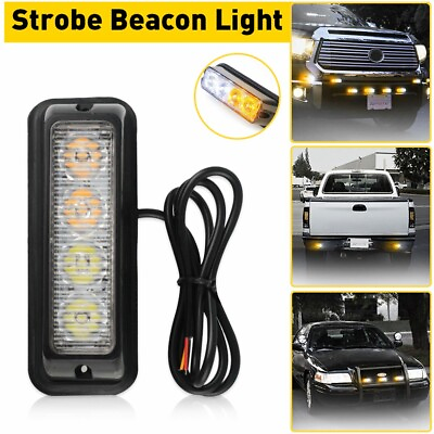 #ad 4 LED Truck White Amber Car Emergency Warning Beacon Hazard Flash Strobe Light
