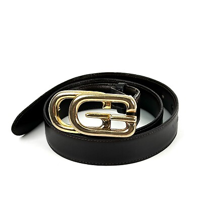 #ad Vintage GUCCI Belt GG Buckle Waist Mark Dark Brown Leather 80 Size V24