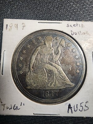 #ad UNITED STATES **AU** 1847 SEATED LIBERTY DOLLAR Great eye appeal Low MINTAGE