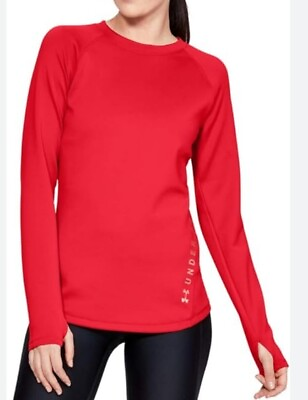 #ad Under Armour Womens Cold Gear Base Layer Long Sleeve Red Size Medium Thumb Holes