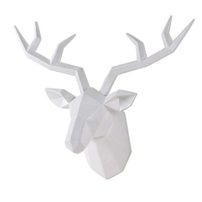 #ad Deer Head Wall Decor Geometrical White Deer Antlers Wall Sculpture Faux Taxid...