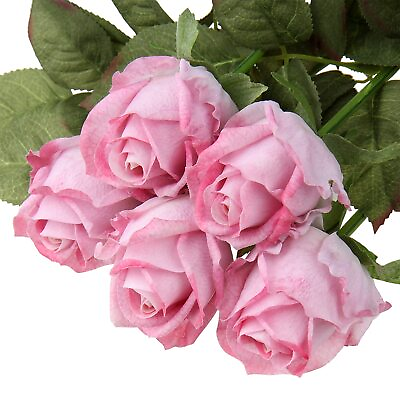 #ad Artificial Realistic Roses Pink Flowers 24quot; Real Touch Silk Roses Bouquet Lon...