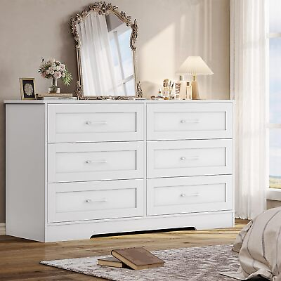#ad 6 Drawers Dresser Double Wood Storage Dressers Chests of Drawers for Bedroom