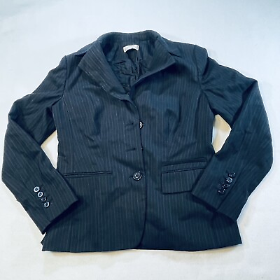 #ad Ann Taylor Jacket 6 Petite Loft Blazer Button Long Sleeve Blue Pinstripe