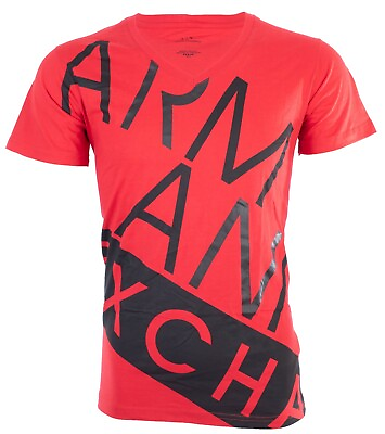 #ad ARMANI EXCHANGE Red Black BIAS Short Sleeve Slim Fit Designer V neck T shirt NWT
