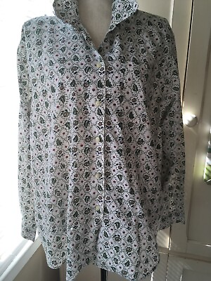 #ad XL Brown Green Flowered Cabin Creek Long Sleeve Button Blouse W small Defect