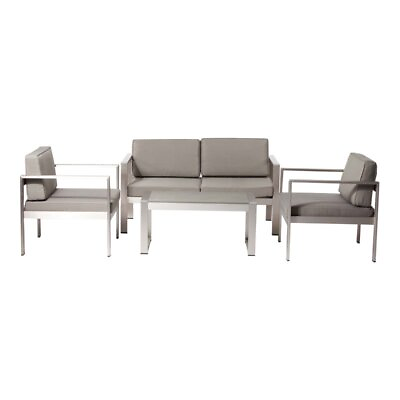 #ad Pangea Home Karen 4 piece Aluminum Frame Outdoor Sofa Set in Gray Taupe