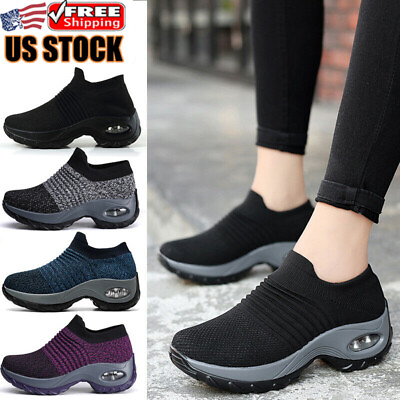 #ad Women’s Air Cushion Slip on Trainers Shoes Arch Support Sneakers Walking Workout