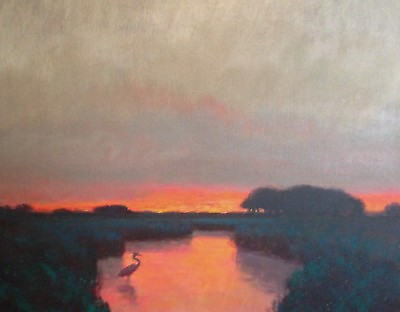 #ad Heron Bird Wildlife Oil Painting Hilton Head Low Country South SC Signed Art Oil