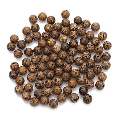 #ad Natural Wooden Wenge Beads Round Spacer Stripe Beads Jewelry Making Findings 100