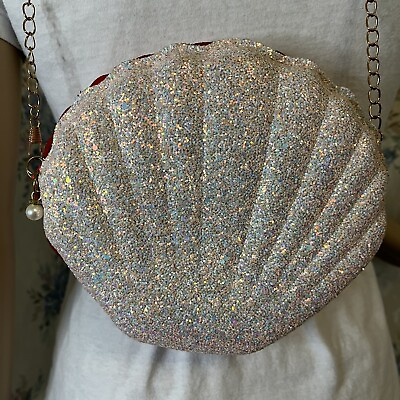 #ad Glitter Mermaid Seashell Cluth Purse Handbag Chain Cross body Shoulder Bag Pink