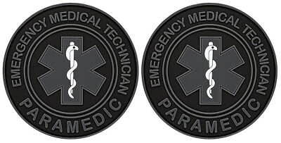 #ad EMERGENCY MEDICAL TECHNICIAN EMT PARAMEDIC PVC RUBBER PATCH 2PC HOOK BACK 3quot;