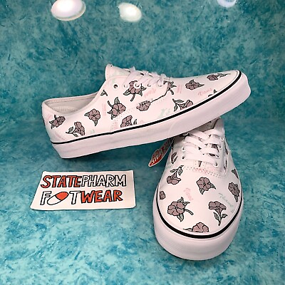 #ad Vans Authentic Thank you Floral Women#x27;s Cute White Low Top Shoes Size 6