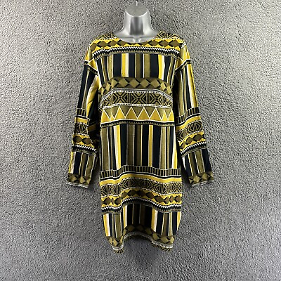 #ad Womens Hamp;M Size EUR 42 Yellow Mix Tribal Printed Long Sleeve Tunic Dress