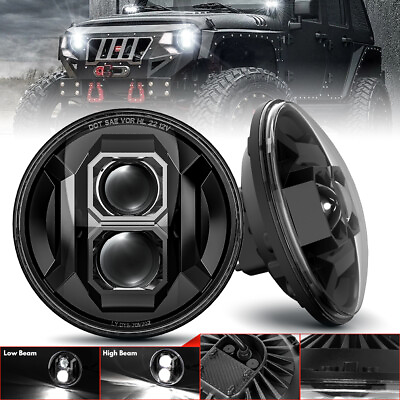 #ad Black Warrior 7quot; LED Headlights Round Projector For Jeep Wrangler JK TJ LJ Pair
