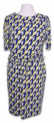 #ad Jolie Moi Geometric Print Pencil Dress Yellow Multi Size UK 18 BNWT NEW
