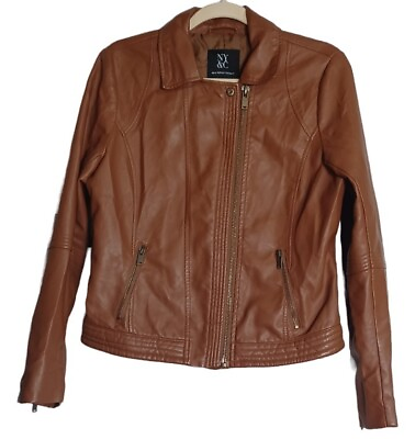 #ad NEW YORK amp; CO. Women#x27;s Medium Brown PU Long Sleeve Motorcycle Leather Jacket