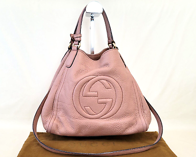 #ad GUCCI Soho Tote Shoulder Bag Interlocking Pink GG Leather Auth