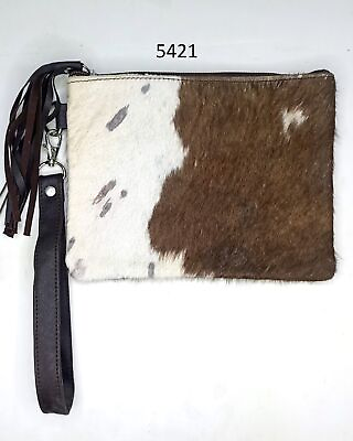 #ad New Cowhide Rug Leather Wristlet Clutch Wallet Double Side Clutch Bag 8quot; x 6quot;