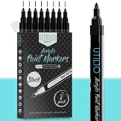 #ad 8 Pack Extra Fine Tip 0.7mm Premium Black Acrylic Paint Markers by Utillo Craft